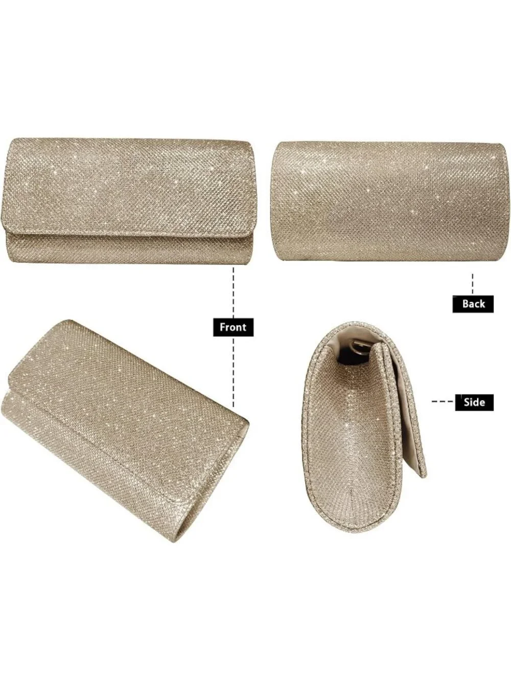 Women's Apricot Glitter Clutch Purse Evening Bag With Chain For Wedding Handbag